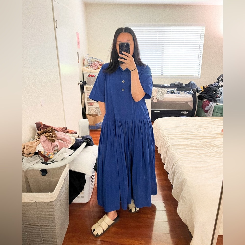CO Cobalt Blue Collared Pleated Maxi Dress